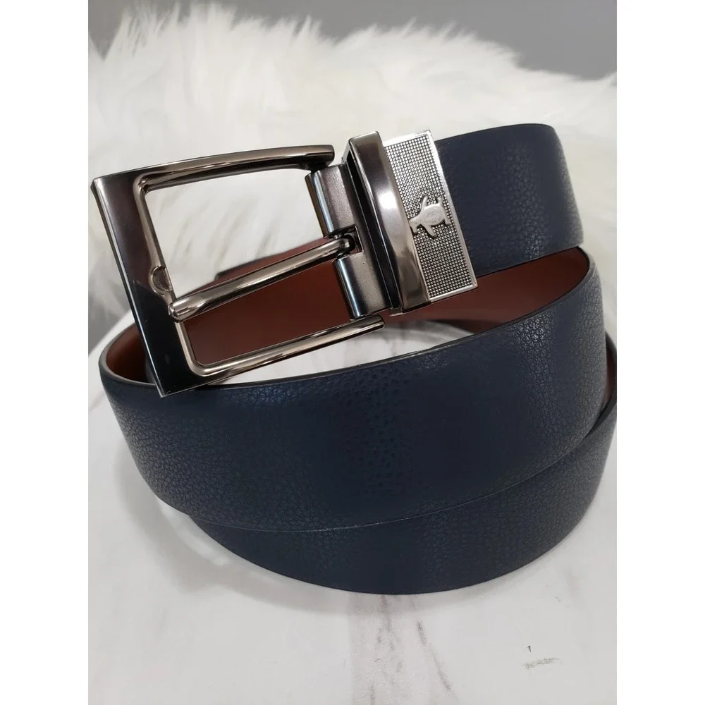 LARGE 38/40 REVERSIBLE‎ NAVY BROWN Leather Belt PENGUIN By Munsingwear